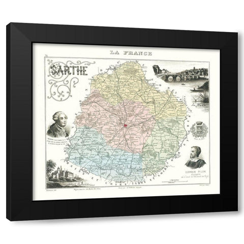 Sarthe Department France - Migeon 1869 Black Modern Wood Framed Art Print by Migeon