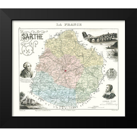 Sarthe Department France - Migeon 1869 Black Modern Wood Framed Art Print by Migeon
