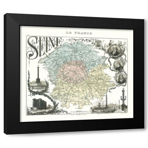Seine Department France - Migeon 1869 Black Modern Wood Framed Art Print with Double Matting by Migeon