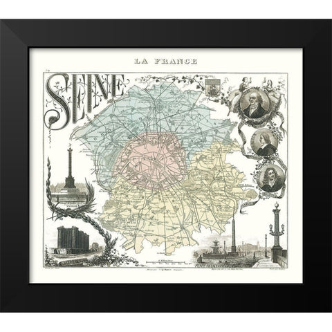 Seine Department France - Migeon 1869 Black Modern Wood Framed Art Print by Migeon