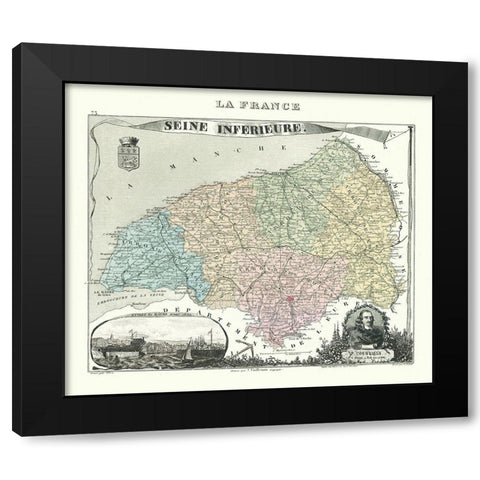 Seine Inferieure Department France - Migeon 1869 Black Modern Wood Framed Art Print with Double Matting by Migeon