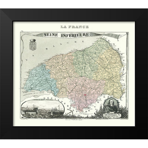 Seine Inferieure Department France - Migeon 1869 Black Modern Wood Framed Art Print by Migeon