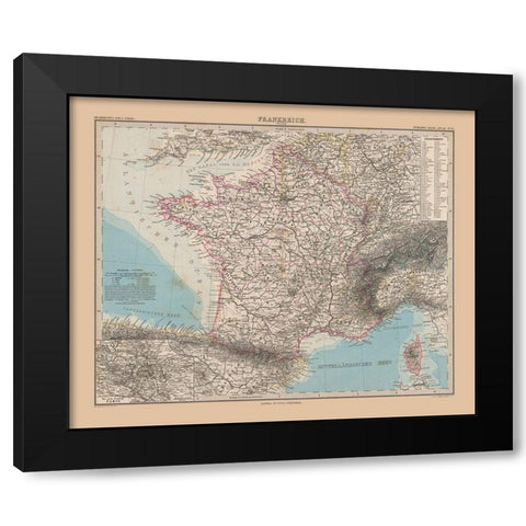 France - Stieler 1885 Black Modern Wood Framed Art Print with Double Matting by Stieler