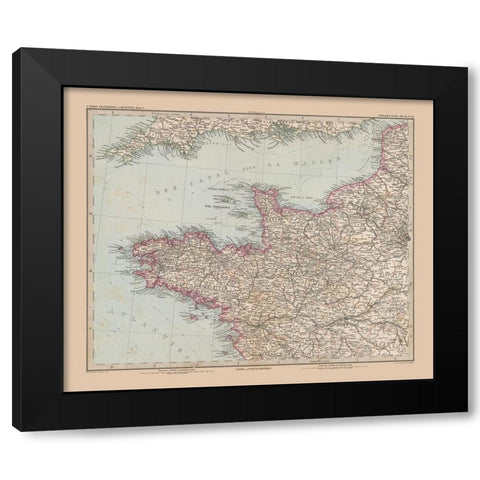 Northwestern France - Stieler 1885 Black Modern Wood Framed Art Print by Stieler