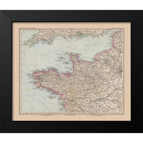 Northwestern France - Stieler 1885 Black Modern Wood Framed Art Print by Stieler