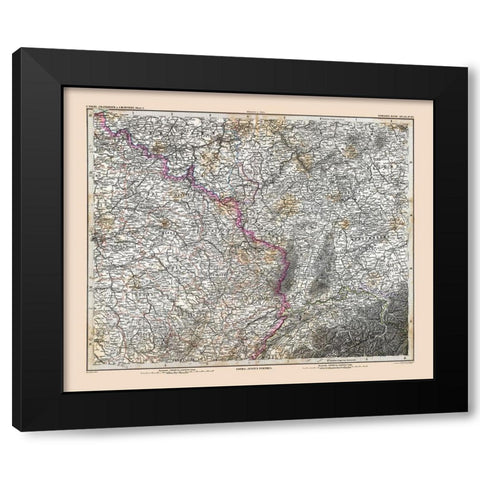 Northeastern France - Stieler 1885 Black Modern Wood Framed Art Print with Double Matting by Stieler