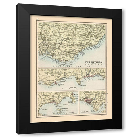 French Riviera France - Bartholomew 1892 Black Modern Wood Framed Art Print with Double Matting by Bartholomew