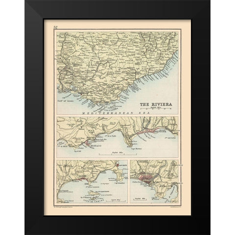 French Riviera France - Bartholomew 1892 Black Modern Wood Framed Art Print by Bartholomew