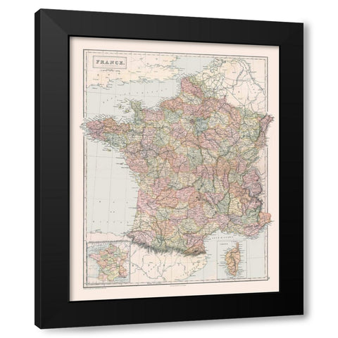 Departments of France - Black 1867 Black Modern Wood Framed Art Print with Double Matting by Black