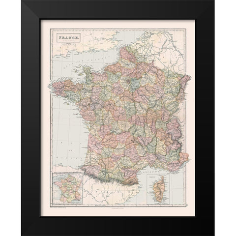 Departments of France - Black 1867 Black Modern Wood Framed Art Print by Black