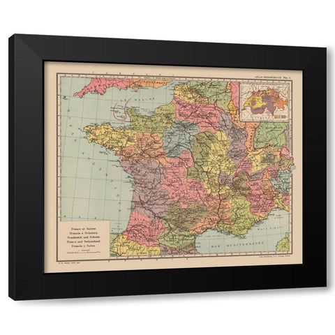 Europe France Switzerland Germany - Streit 1913 Black Modern Wood Framed Art Print by Streit