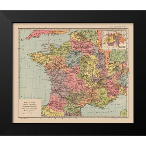 Europe France Switzerland Germany - Streit 1913 Black Modern Wood Framed Art Print by Streit