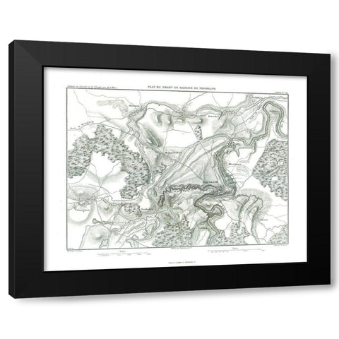 Battle of Friedland, Field Plan - Thiers 1866 Black Modern Wood Framed Art Print with Double Matting by Unknown