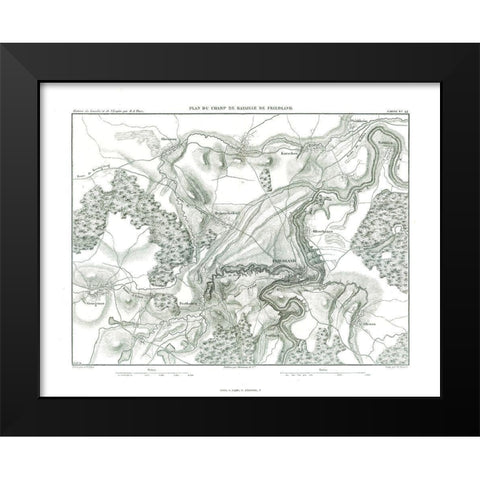 Battle of Friedland, Field Plan - Thiers 1866 Black Modern Wood Framed Art Print by Unknown