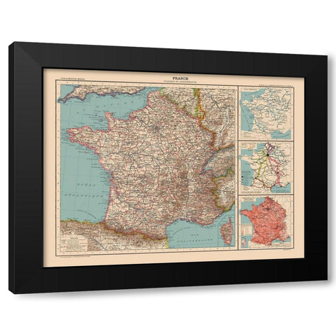 Political France - Schrader 1908 Black Modern Wood Framed Art Print with Double Matting by Schrader