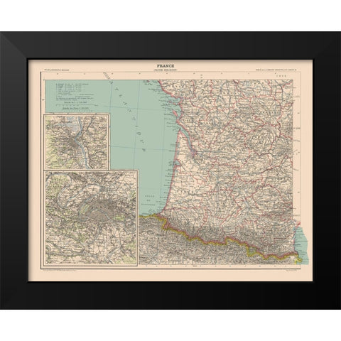 South West France - Schrader 1908 Black Modern Wood Framed Art Print by Schrader