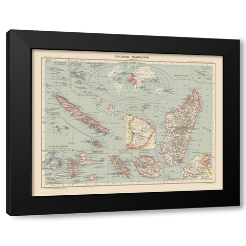 French Colonies France - Schrader 1908 Black Modern Wood Framed Art Print by Schrader