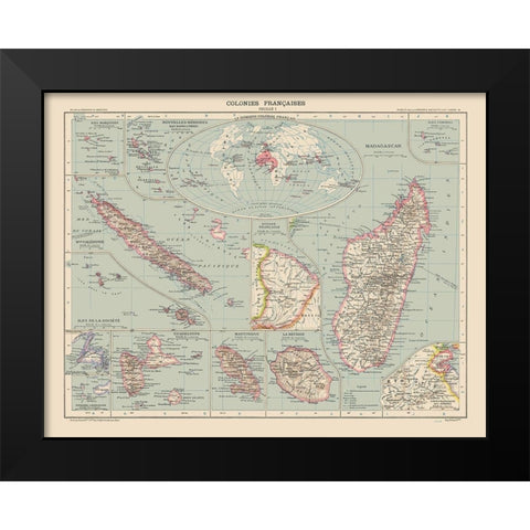 French Colonies France - Schrader 1908 Black Modern Wood Framed Art Print by Schrader