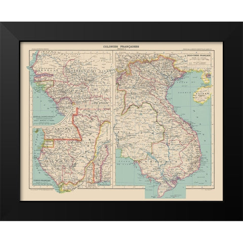 French Colonies France - Schrader 1908 Black Modern Wood Framed Art Print by Schrader