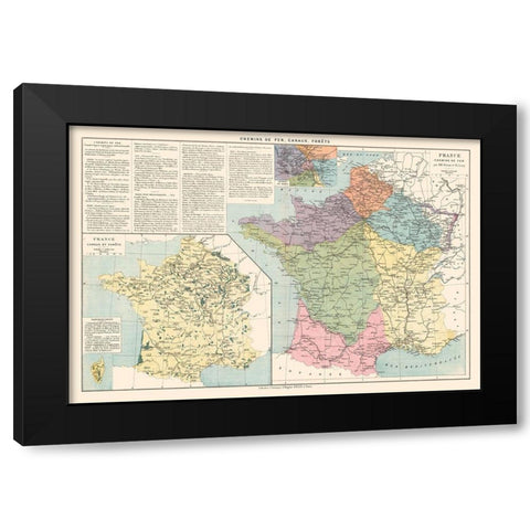 Railroads Canals Forests France - Drioux 1882 Black Modern Wood Framed Art Print with Double Matting by Drioux