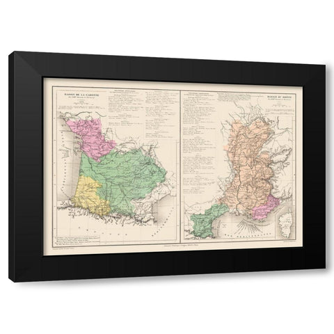 Garonne Rhone Rivers France - Drioux 1882 Black Modern Wood Framed Art Print by Drioux
