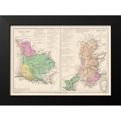 Garonne Rhone Rivers France - Drioux 1882 Black Modern Wood Framed Art Print by Drioux