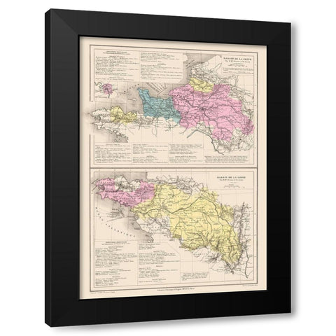 Seine Loire Rivers France - Drioux 1882 Black Modern Wood Framed Art Print with Double Matting by Drioux