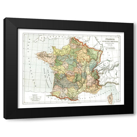 Ancient Provinces of France - Cortambert 1880 Black Modern Wood Framed Art Print by Cortambert