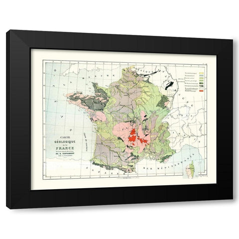 Geological France - Cortambert 1880 Black Modern Wood Framed Art Print by Cortambert