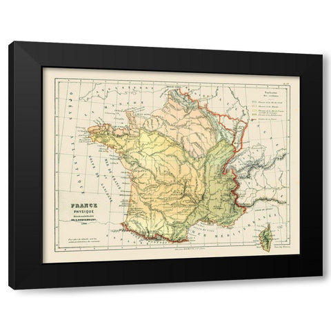 Physical France - Cortambert 1880 Black Modern Wood Framed Art Print by Cortambert