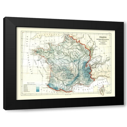 Rain Distribution France - Cortambert 1880 Black Modern Wood Framed Art Print by Cortambert