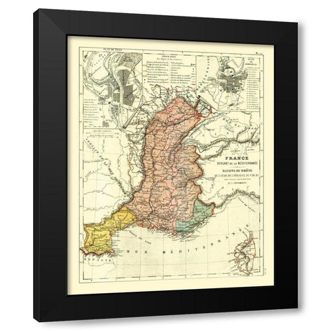 Basins of Rhone France - Cortambert 1880 Black Modern Wood Framed Art Print with Double Matting by Cortambert
