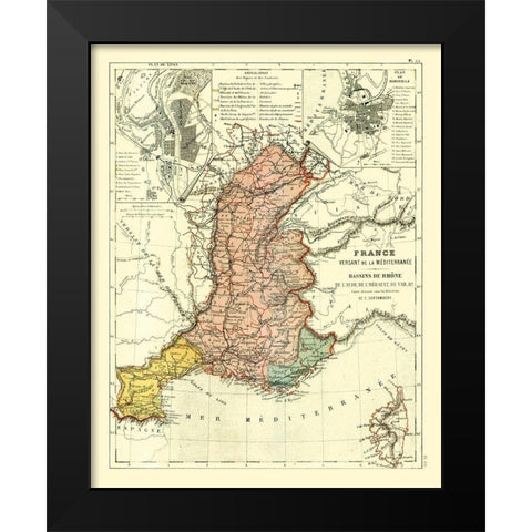 Basins of Rhone France - Cortambert 1880 Black Modern Wood Framed Art Print by Cortambert