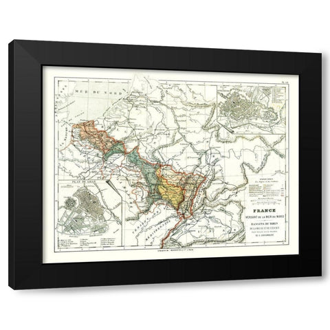 Basins of Rhine North Sea France - Cortambert 1880 Black Modern Wood Framed Art Print with Double Matting by Cortambert
