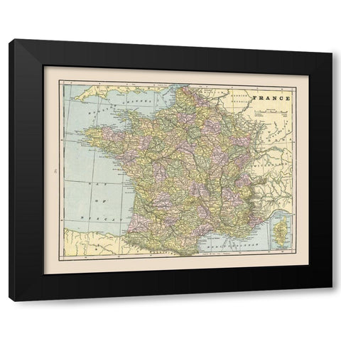 France - Cram 1892 Black Modern Wood Framed Art Print with Double Matting by Cram