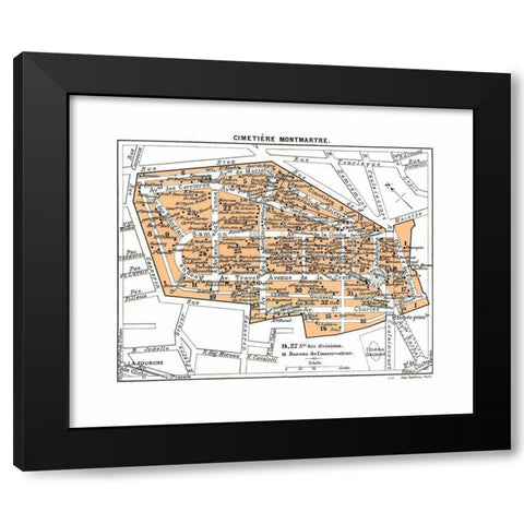 Montmartre Cemetery Paris France - Blue Guides Black Modern Wood Framed Art Print with Double Matting by Blue Guides