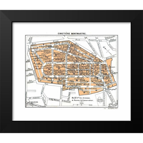 Montmartre Cemetery Paris France - Blue Guides Black Modern Wood Framed Art Print by Blue Guides