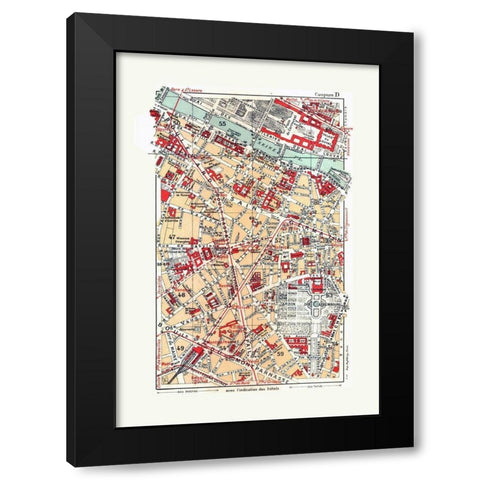 Central Paris France - Blue Guides 1921 Black Modern Wood Framed Art Print with Double Matting by Blue Guides