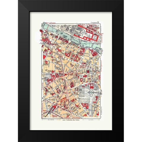 Central Paris France - Blue Guides 1921 Black Modern Wood Framed Art Print by Blue Guides