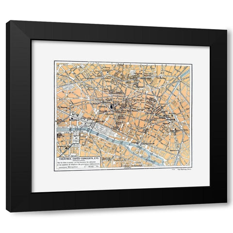 Theatres Cafes Paris France - Blue Guides 1921 Black Modern Wood Framed Art Print by Blue Guides