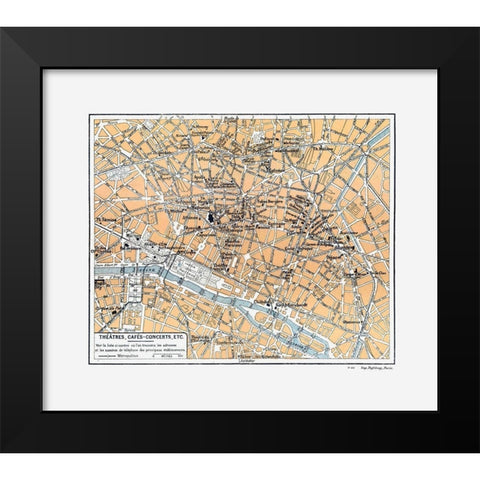 Theatres Cafes Paris France - Blue Guides 1921 Black Modern Wood Framed Art Print by Blue Guides