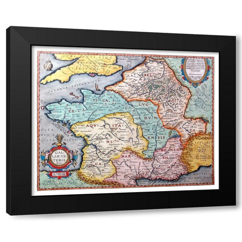 Ancient France - Ortelius 1570 Black Modern Wood Framed Art Print by Ortelius