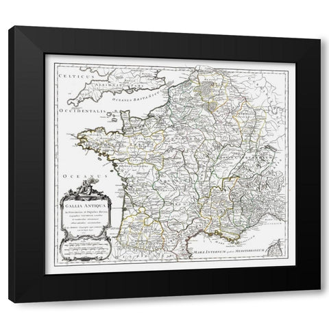 Ancient France - Vaugondy 1757 Black Modern Wood Framed Art Print with Double Matting by Vaugondy