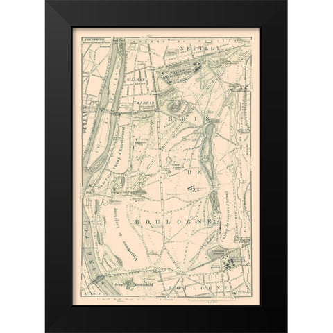 Bois de Boulogne Paris France - Baedeker 1911 Black Modern Wood Framed Art Print by Baedeker