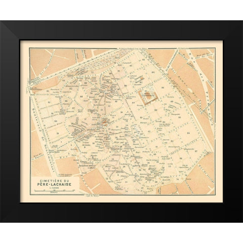 Pere Lachaise Cemetery Paris France - Baedeker Black Modern Wood Framed Art Print by Baedeker