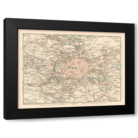 Paris France - Baedeker 1911 Black Modern Wood Framed Art Print with Double Matting by Baedeker