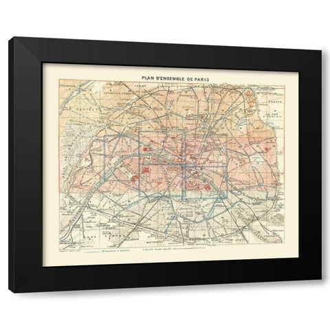 Paris France - Baedeker 1911 Black Modern Wood Framed Art Print with Double Matting by Baedeker