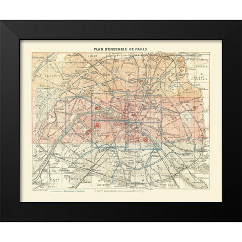 Paris France - Baedeker 1911 Black Modern Wood Framed Art Print by Baedeker