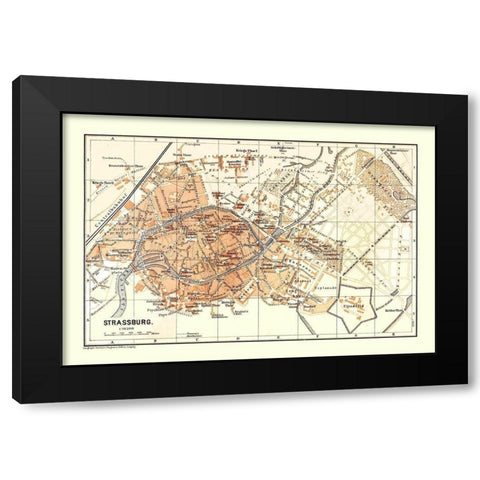 Strasbourg France - Baedeker 1896 Black Modern Wood Framed Art Print with Double Matting by Baedeker