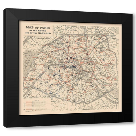 Metro Nord Sud Paris France - 1923 Black Modern Wood Framed Art Print by Unknown